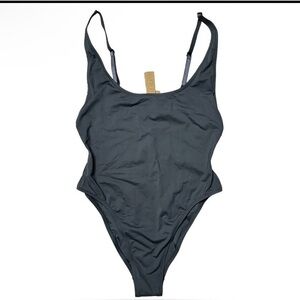 SKIMS Signature Scoop Neck One Piece Swimsuit in Gunmetal Size Large